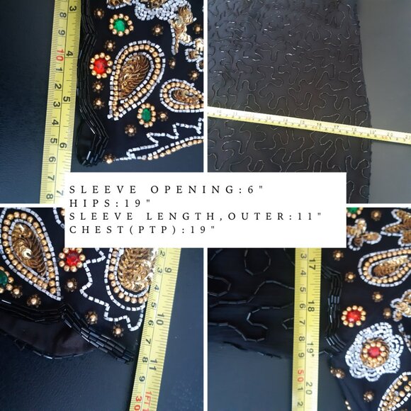 Night Vogue SZ Med 100% Silk Beaded & Sequin Black Evening Dress - Picture 13 of 16